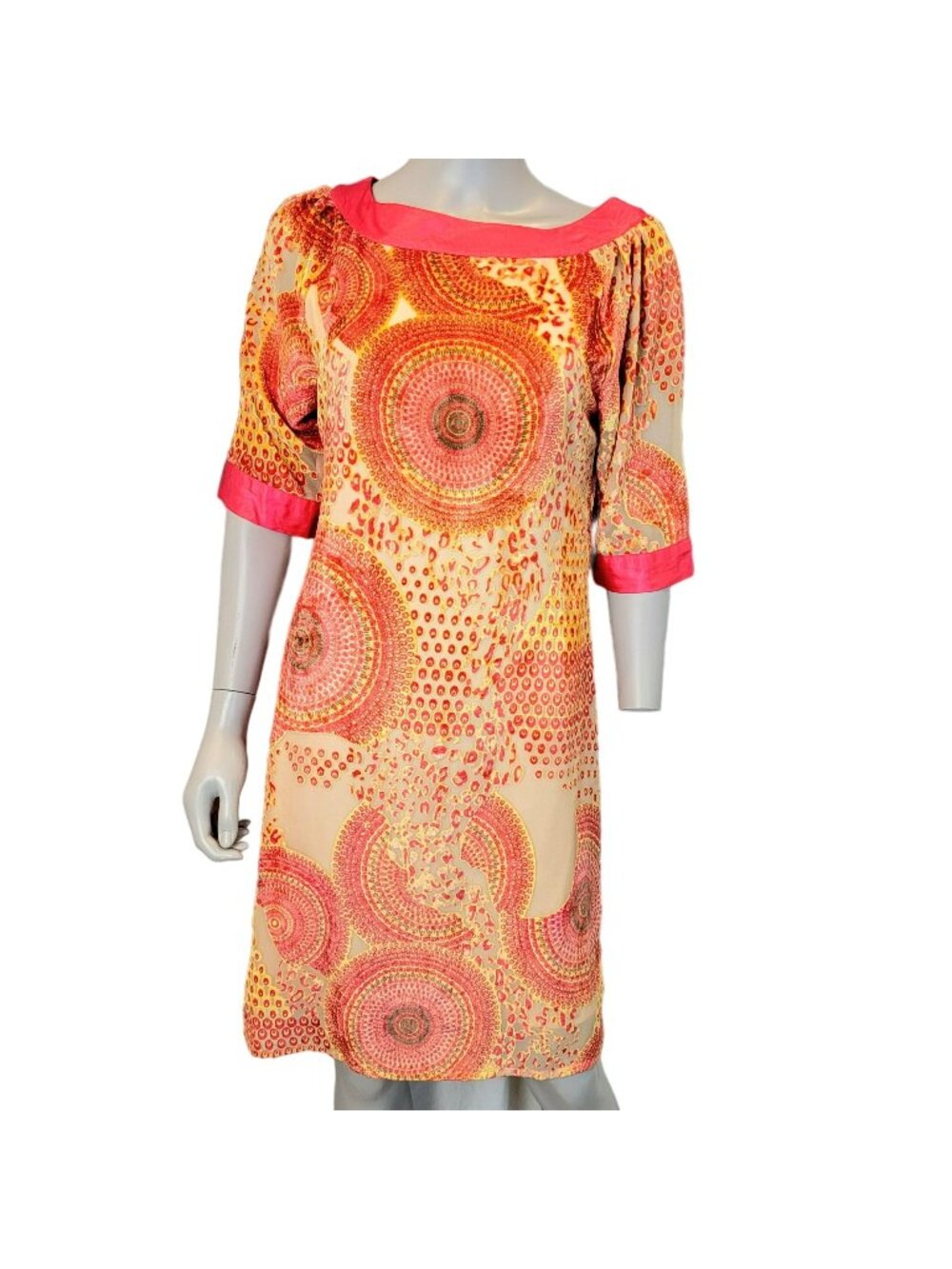 Vintage Colorful Velvet Mod Mandala Dress Women Small Geometric Formal Pink 4 6